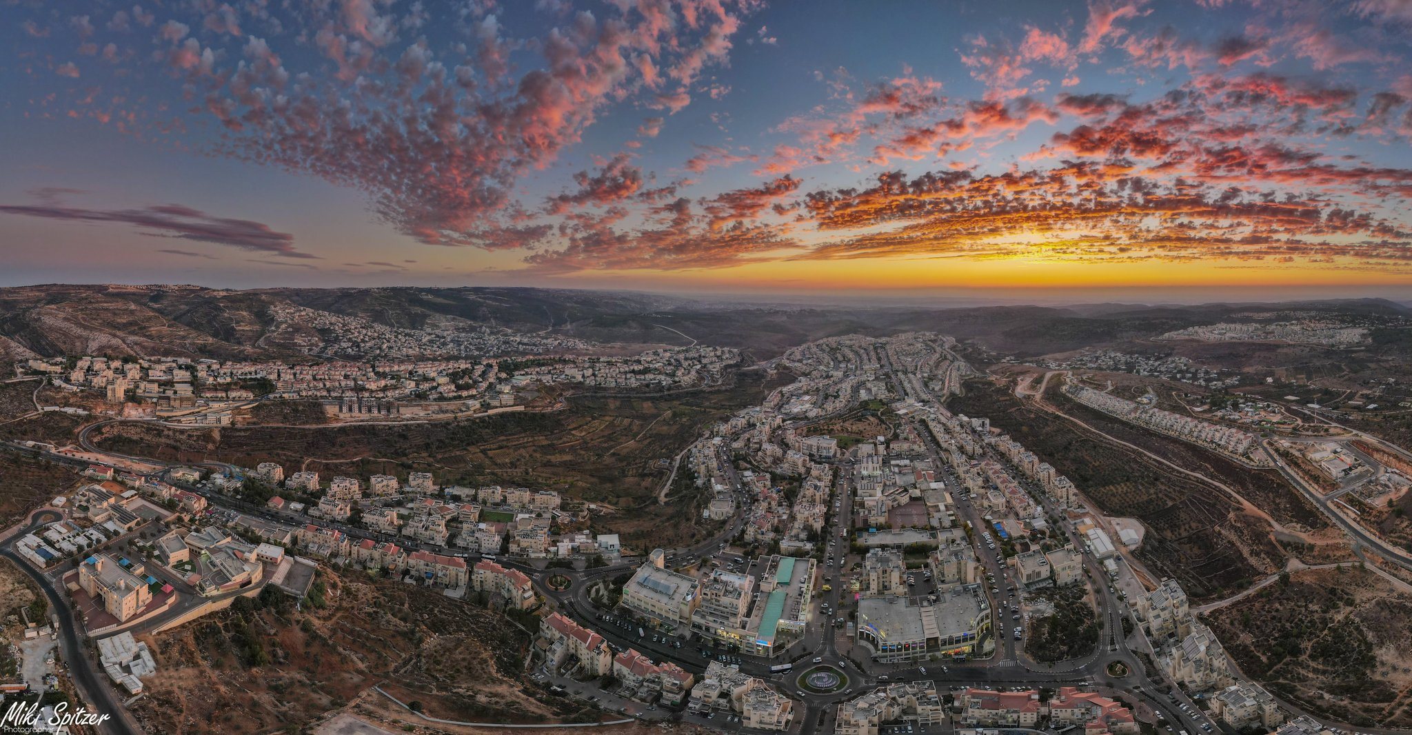 Beitar Illit at sunset, seen from the air